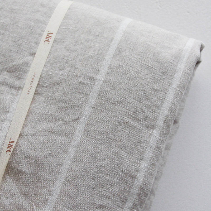 Linen Table Cloth - Oatmeal Stripe