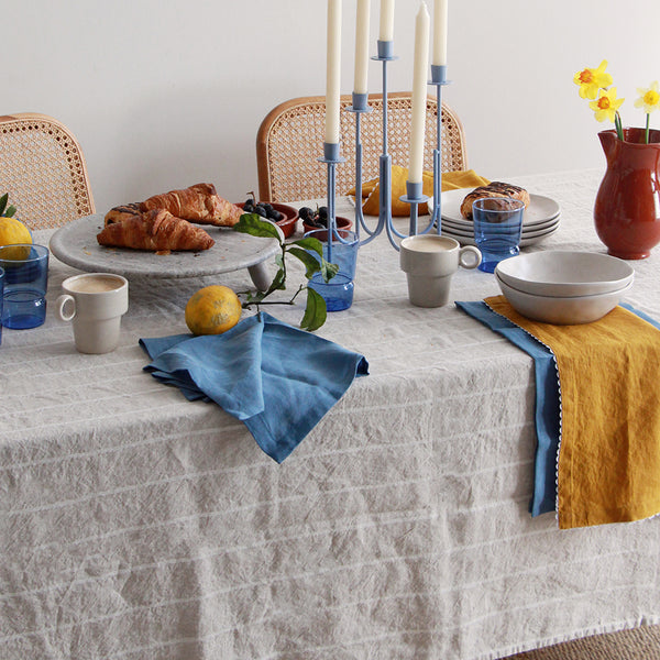 Linen Table Cloth - Oatmeal Stripe