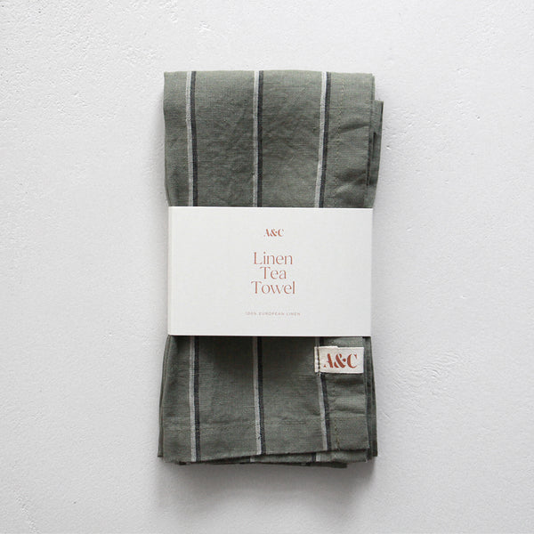 A&C Linen Tea Towel - Rosemary Dual Stripe