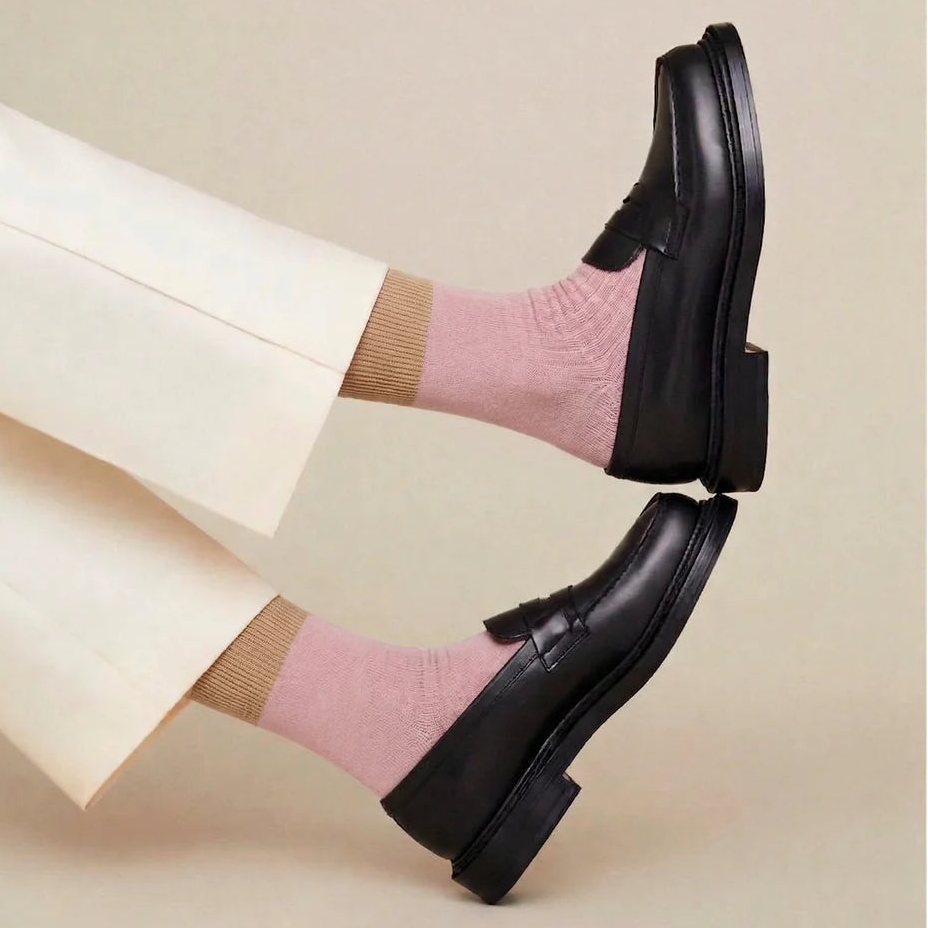 Dunedin Possum Merino Wool Socks - Rosewater & Beige