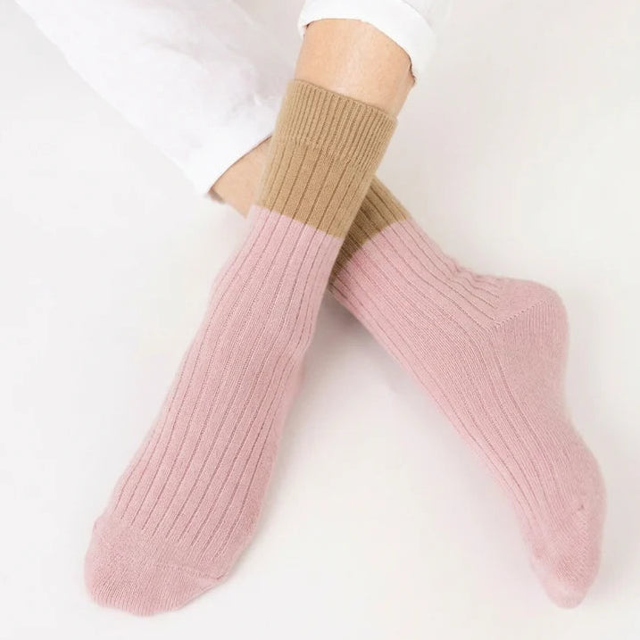 Dunedin Possum Merino Wool Socks - Rosewater & Beige