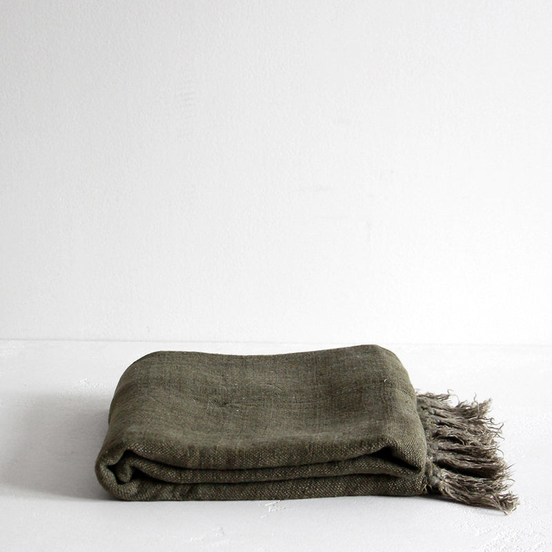 Millhouse Linen Throw - Winter Moss