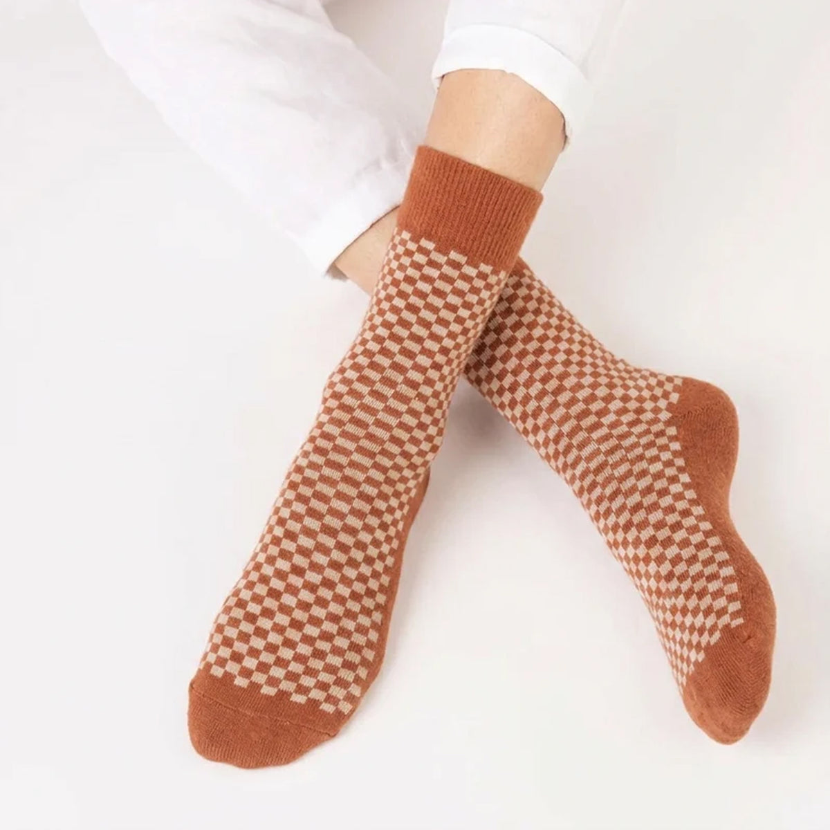 Dunedin Possum Merino Wool Socks - Burnt Orange and Beige
