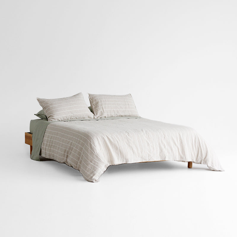 A&C Flax Linen Duvet - Oatmeal Stripe