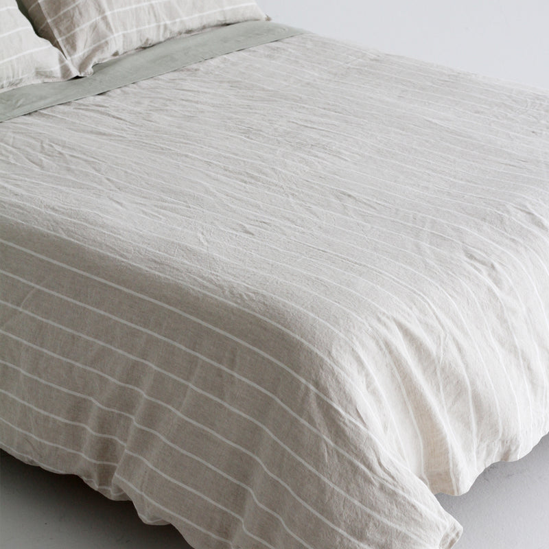 A&C Flax Linen Duvet - Oatmeal Stripe