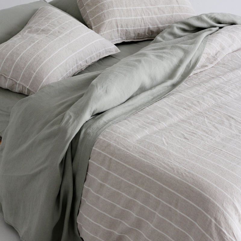A&C Flax Linen Duvet - Oatmeal Stripe