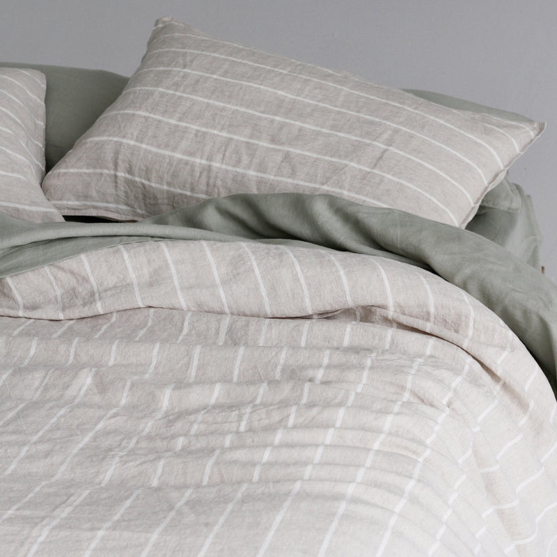 A&C Flax Linen Duvet - Oatmeal Stripe
