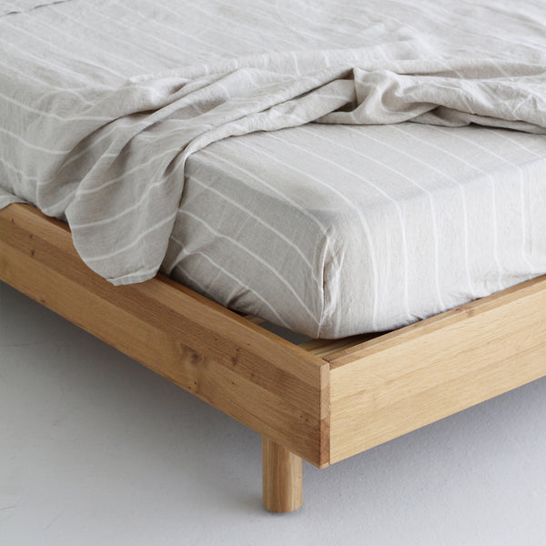 A&C Flax Linen Fitted Sheet - Oatmeal Stripe