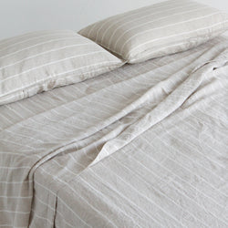 A&C Flax Linen Flat Sheet - Oatmeal Stripe