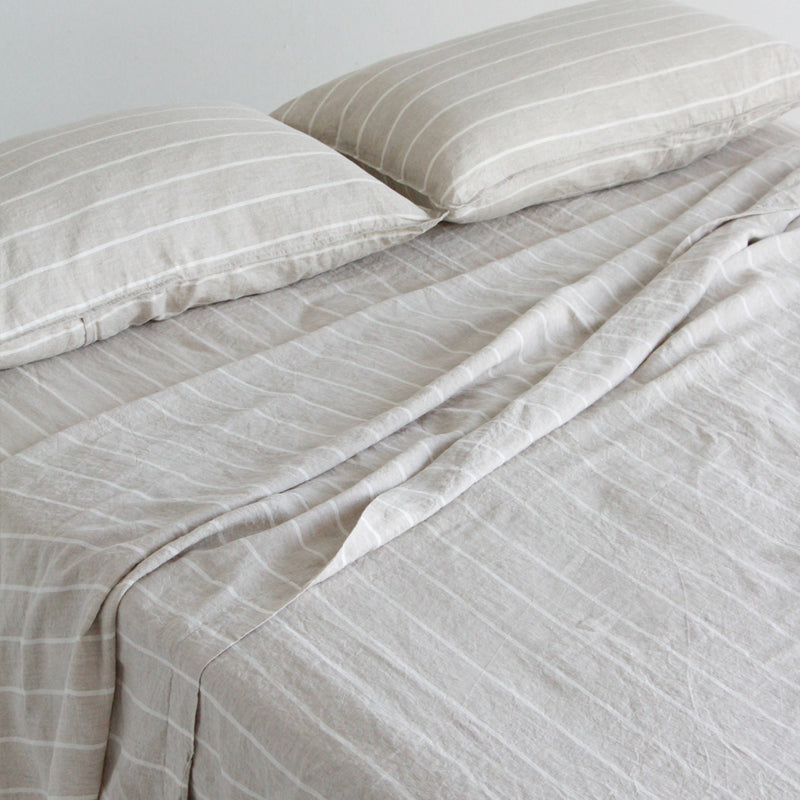 A&C Linen Flat Sheet - Oatmeal Stripe