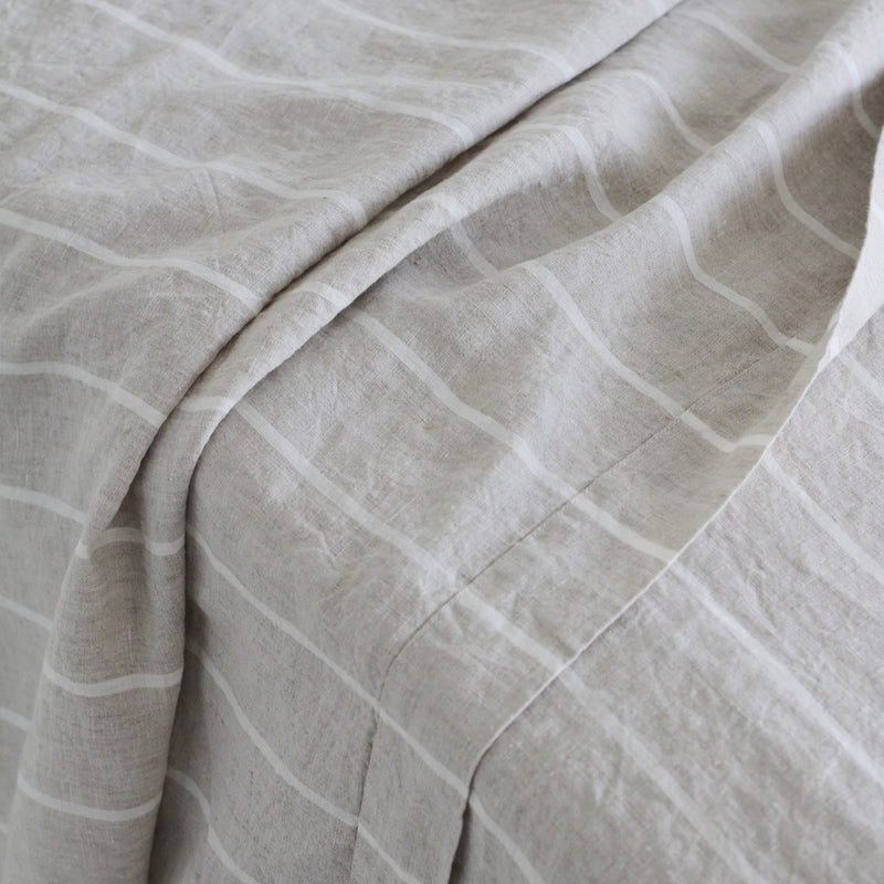 A&C Flax Linen Flat Sheet - Oatmeal Stripe