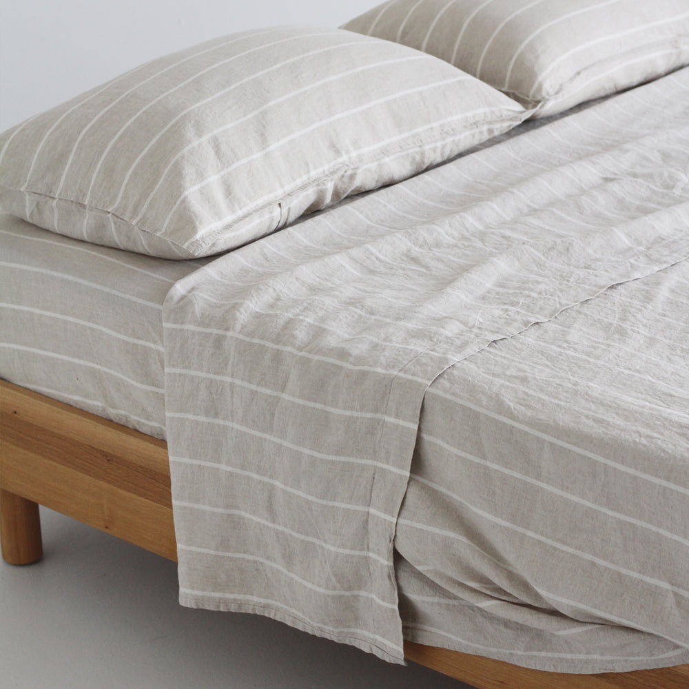 European Linen Flat Sheet - Oatmeal Stripe