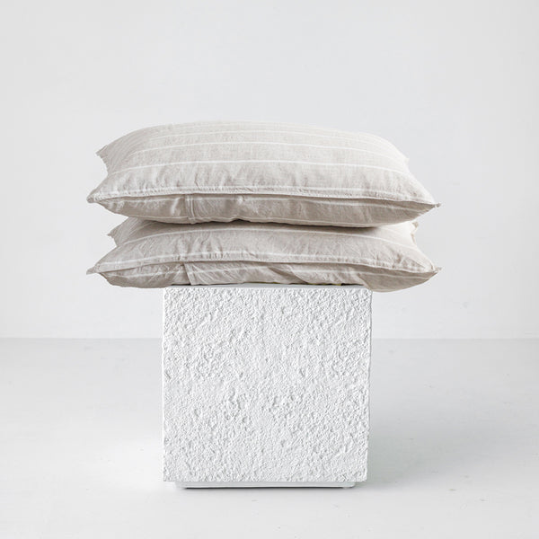 A&C Flax Linen Pillowcase Pair - Oatmeal Stripe