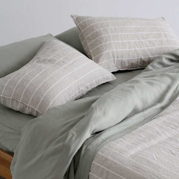 A&C Flax Linen Pillowcase Pair - Oatmeal Stripe