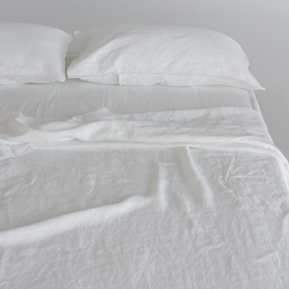 European Linen Fitted Sheet - White