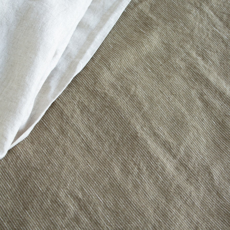 Linen Duvet Set - Olive Pinstripe, King Single