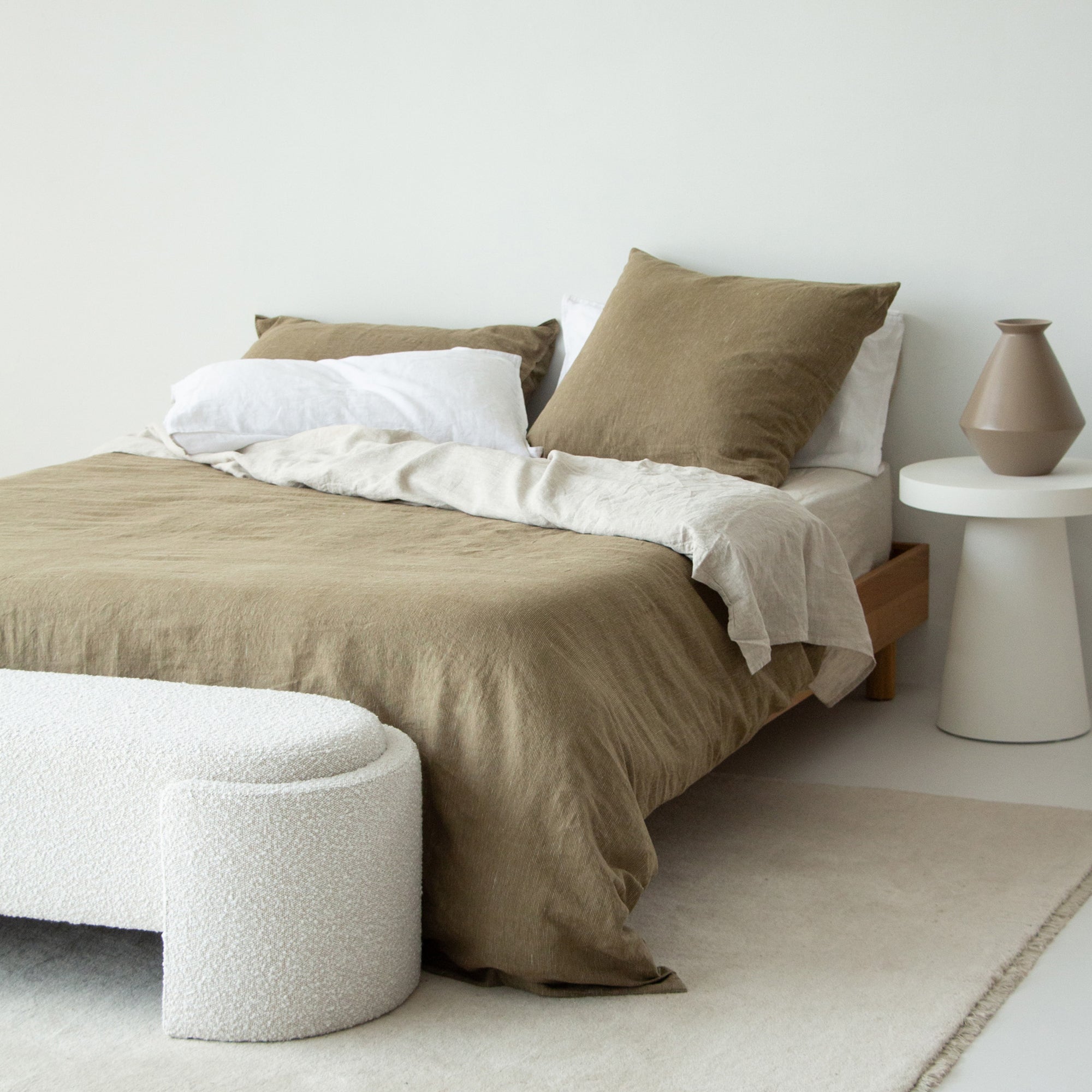 European Linen Duvet - Olive Pinstripe