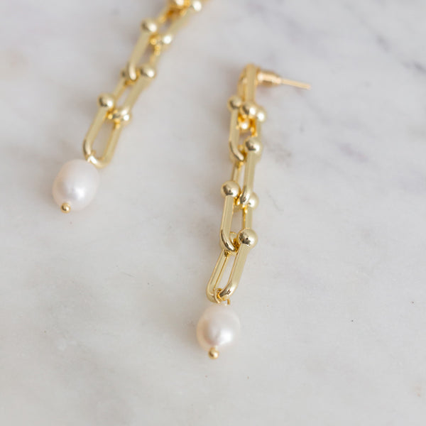 Pearl Link Drop Earring - Gold