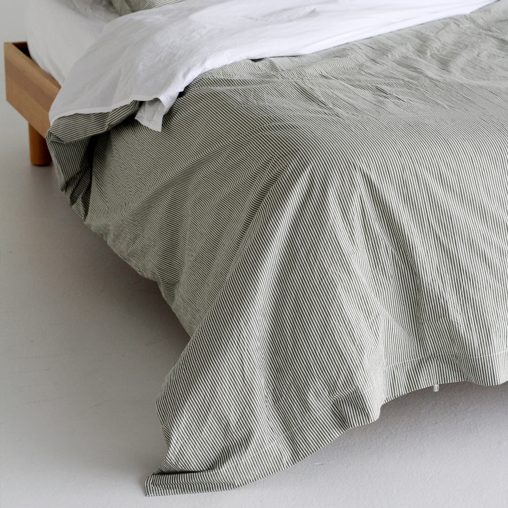 Stonewash Cotton Duvet - Pine Mini Stripe