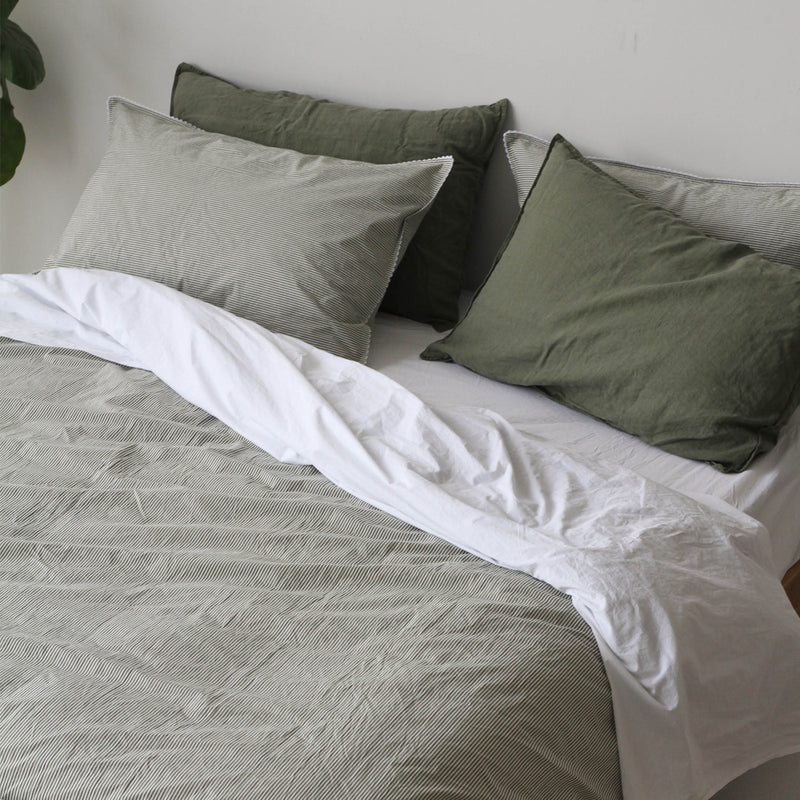 A&C Stonewash Cotton Duvet - Pine Mini Stripe