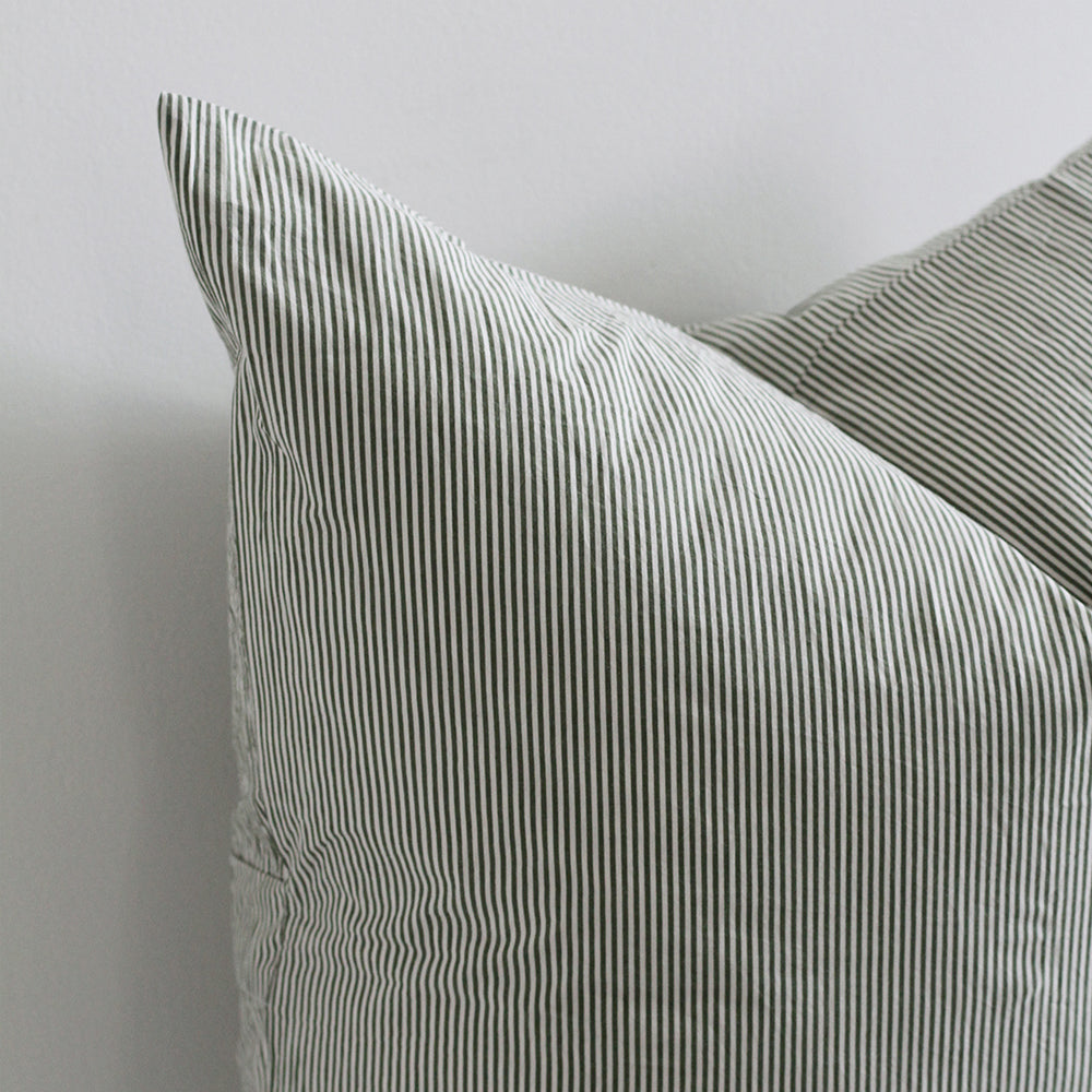 Stonewash Cotton Euro Pillowcase - Pine Mini Stripe