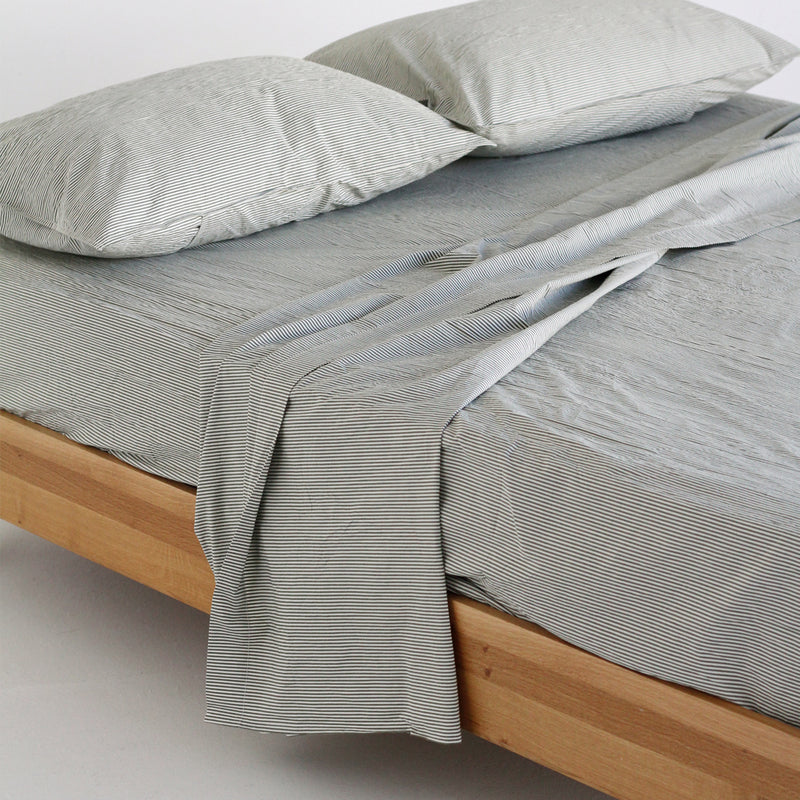 Stonewash Cotton Flat Sheet- Pine Mini Stripe