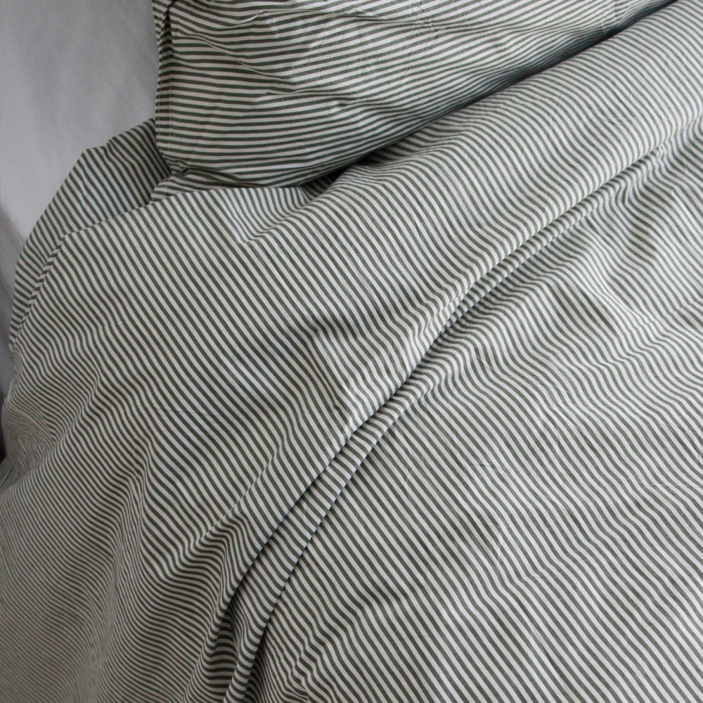 Stonewash Cotton Duvet Set - Pine Mini Stripe, King Single