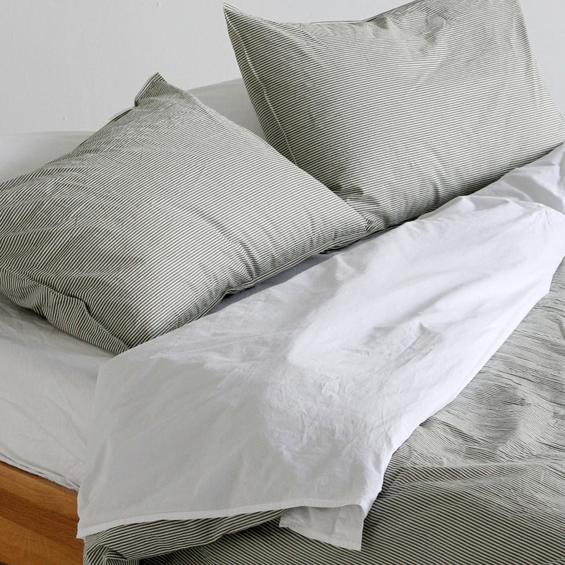 A&C Stonewash Cotton Pillowcase Pair - Pine Mini Stripe