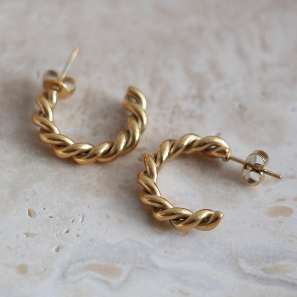 Plaited Hoop Earrings - Gold