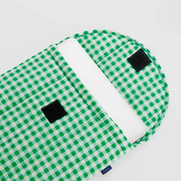 Puffy Laptop Case 16"- Green Gingham