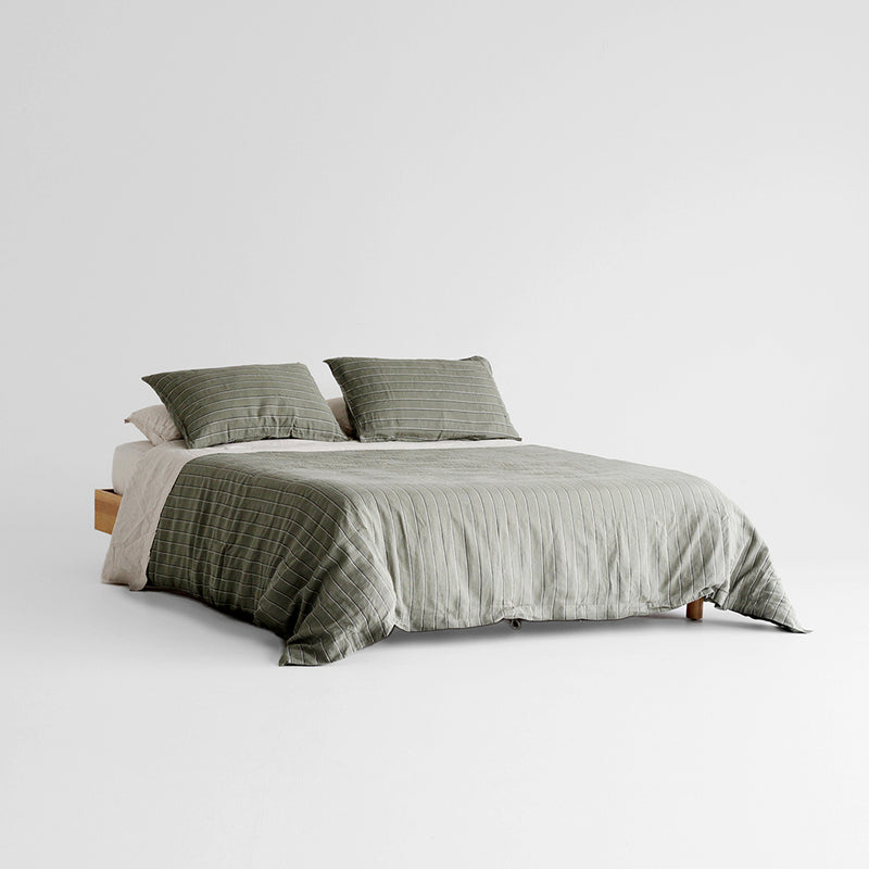 A&C Linen Duvet Cover - Rosemary Dual Stripe