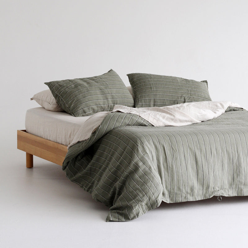 A&C Linen Duvet Cover - Rosemary Dual Stripe