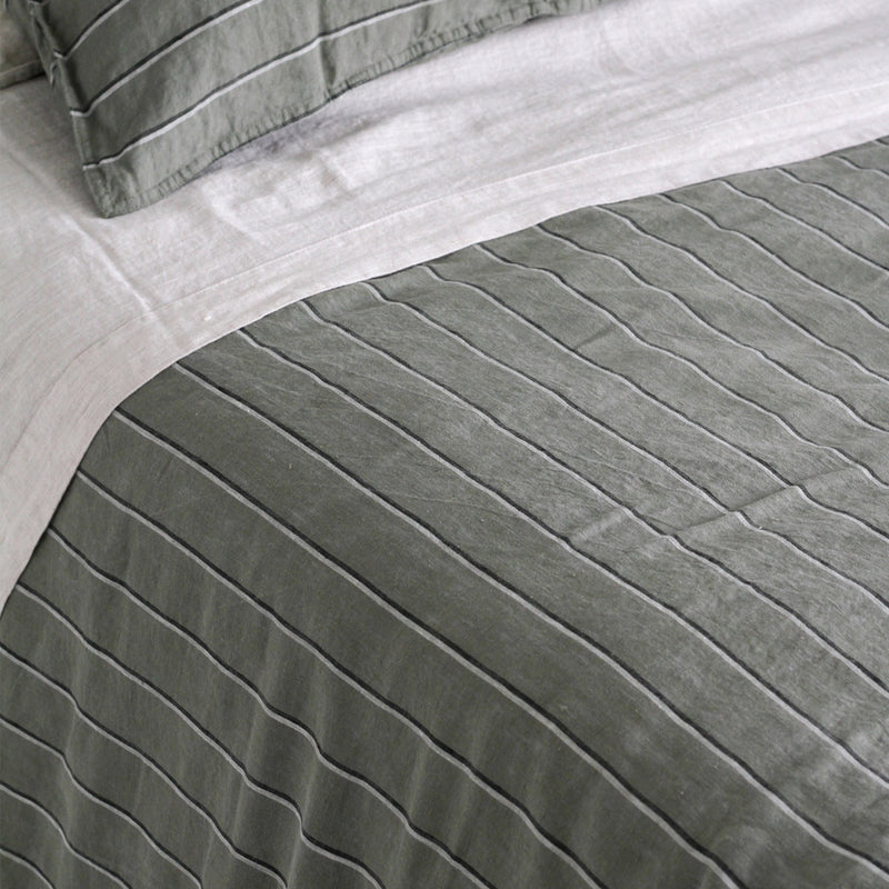 European Linen Duvet Cover - Rosemary Dual Stripe