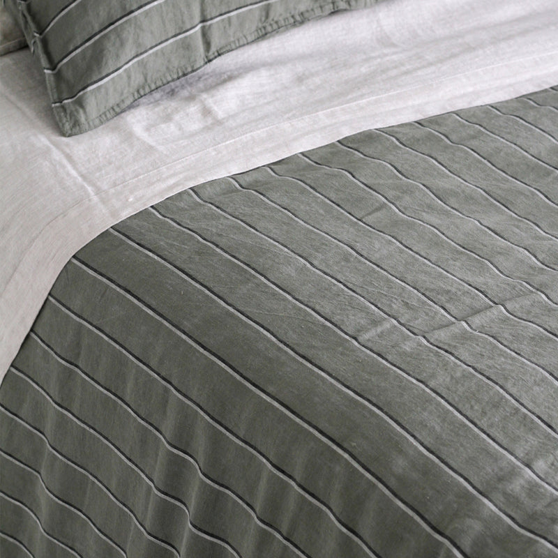 A&C Flax Linen Duvet Cover - Rosemary Dual Stripe