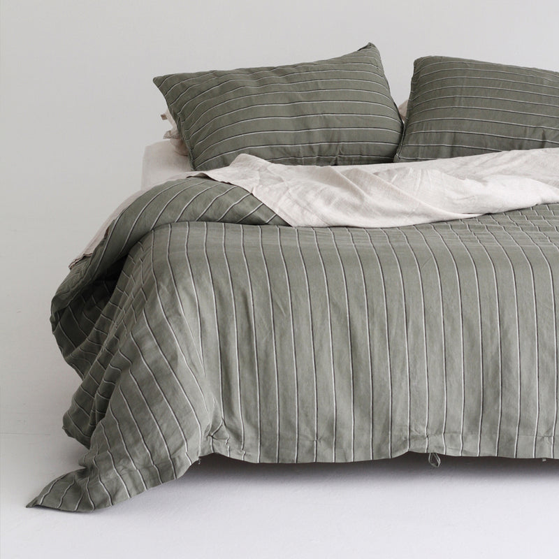 A&C Linen Duvet Cover - Rosemary Dual Stripe