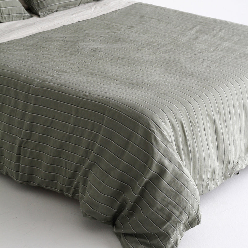 A&C Linen Duvet Cover - Rosemary Dual Stripe