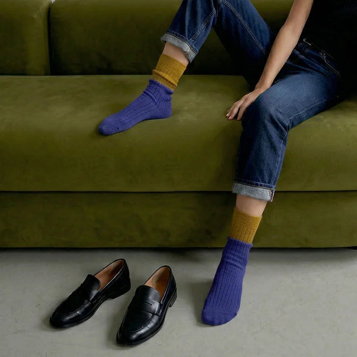Dunedin Possum Merino Wool Socks - Royal Blue & Ecru Olive