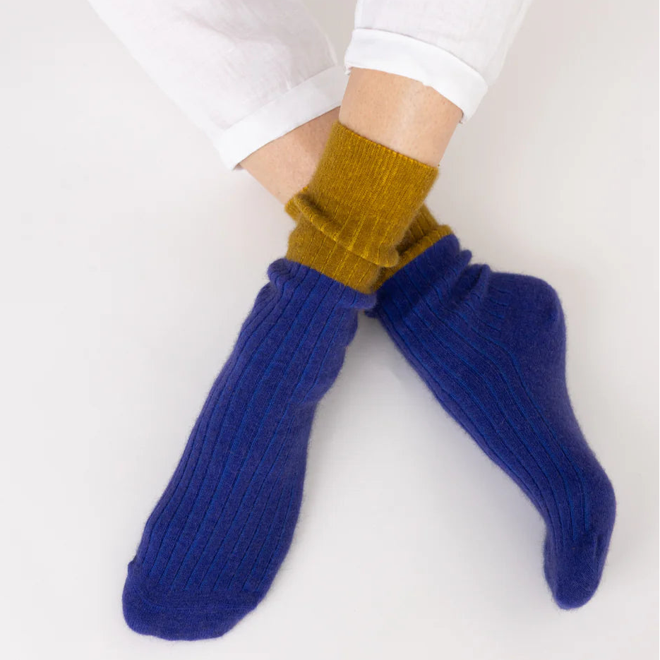 Dunedin Possum Merino Wool Socks - Royal Blue & Ecru Olive