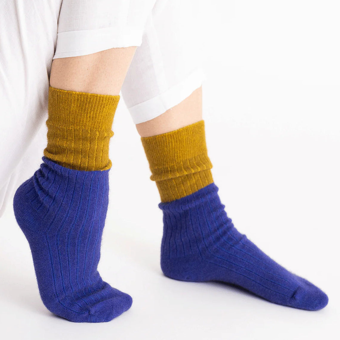 Dunedin Possum Merino Wool Socks - Royal Blue & Ecru Olive