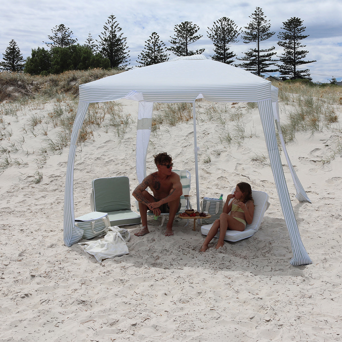 Beach Cabana Sea - Sage Stripe