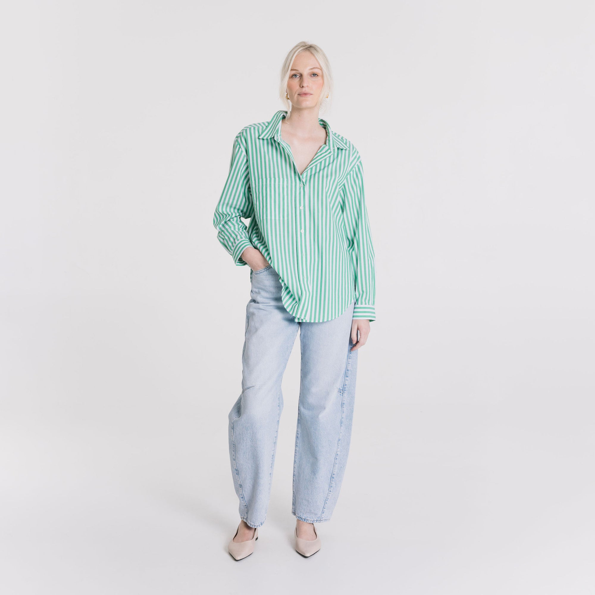 Boyfriend Shirt - Jewel Green Stripe