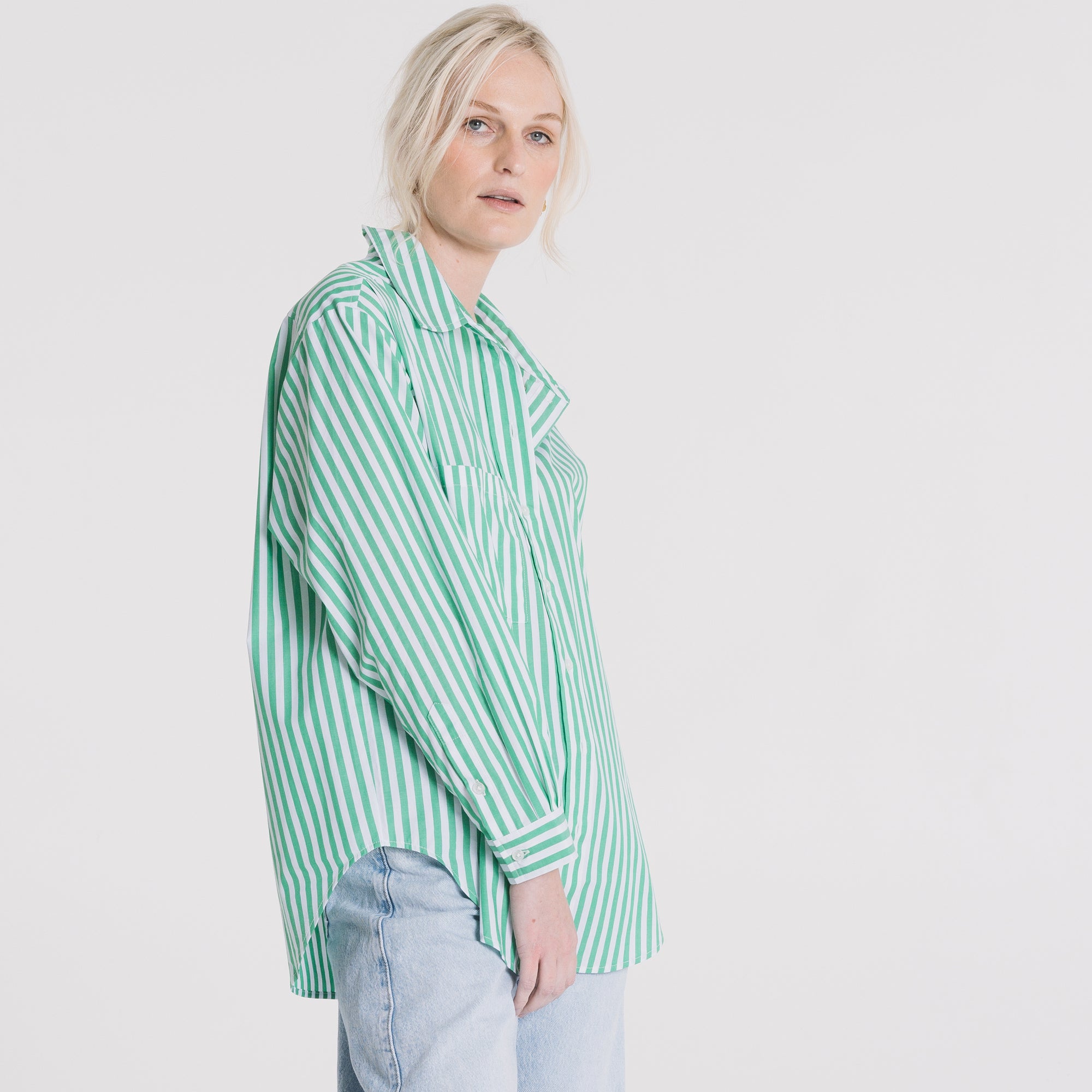 Boyfriend Shirt - Jewel Green Stripe