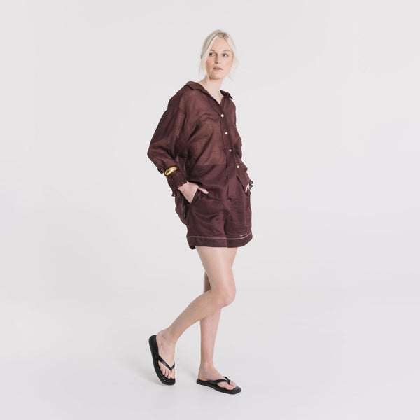 Morgan Linen Short - Cocoa