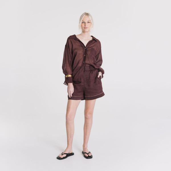 Morgan Linen Short - Cocoa