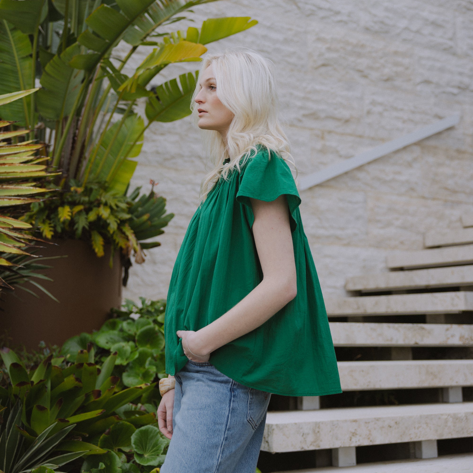 Kate Short Sleeve Blouse - Emerald Green