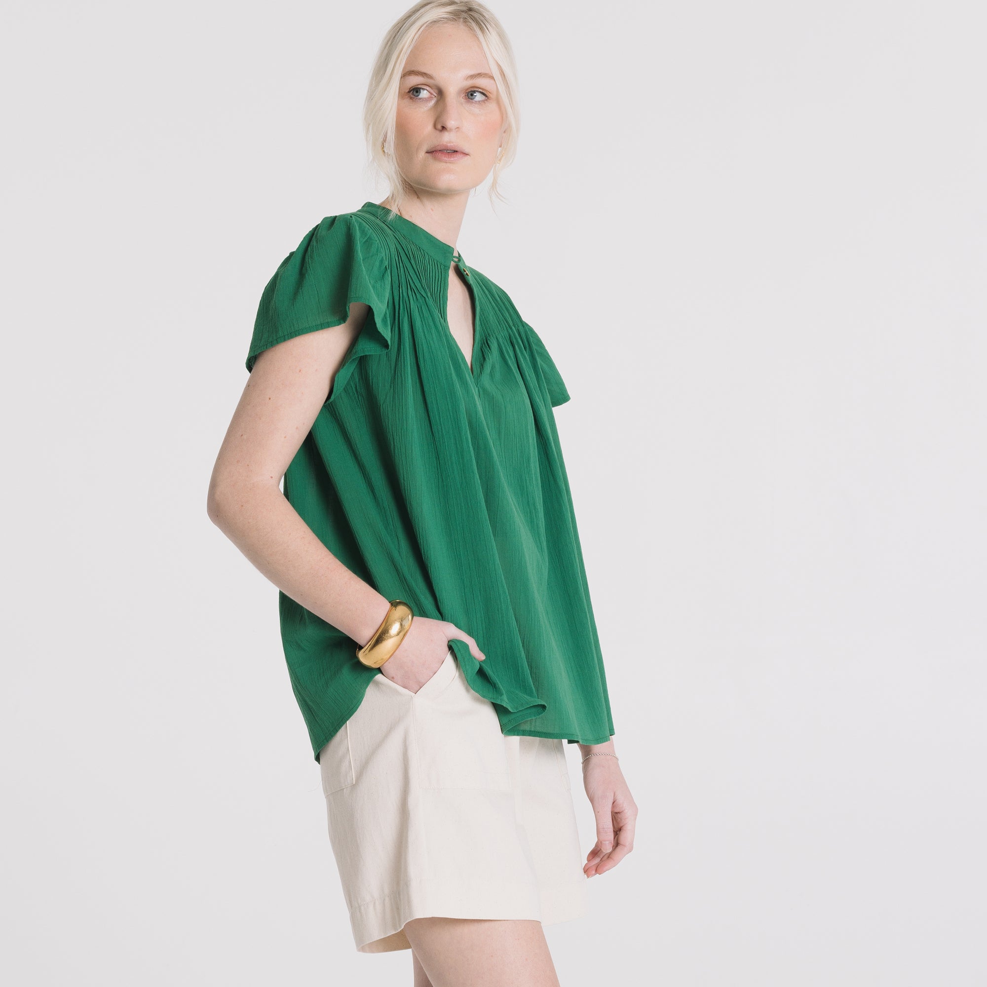 Kate Short Sleeve Blouse - Emerald Green