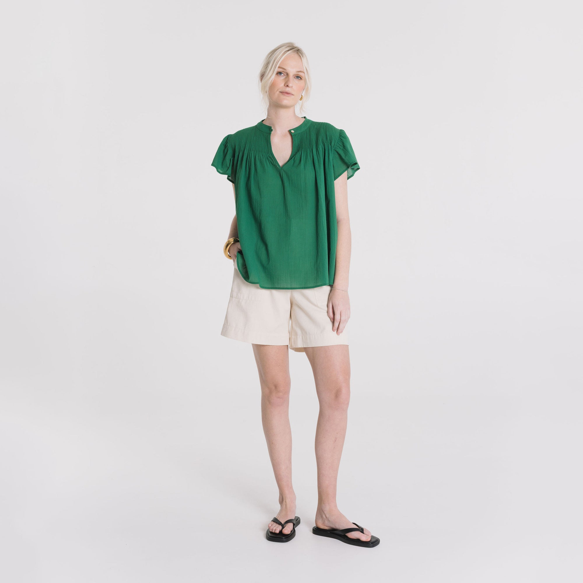 Kate Short Sleeve Blouse - Emerald Green