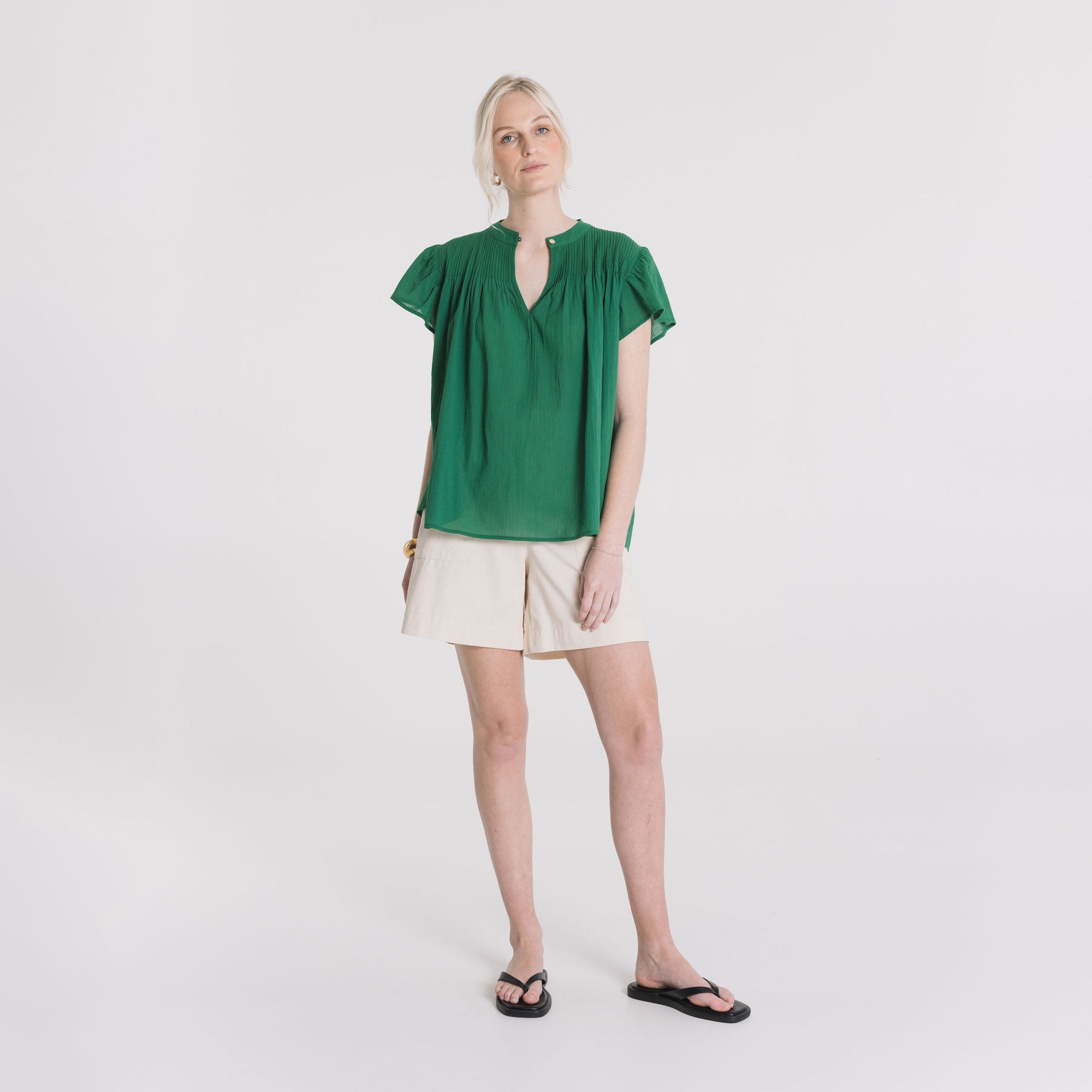 Kate Short Sleeve Blouse - Emerald Green