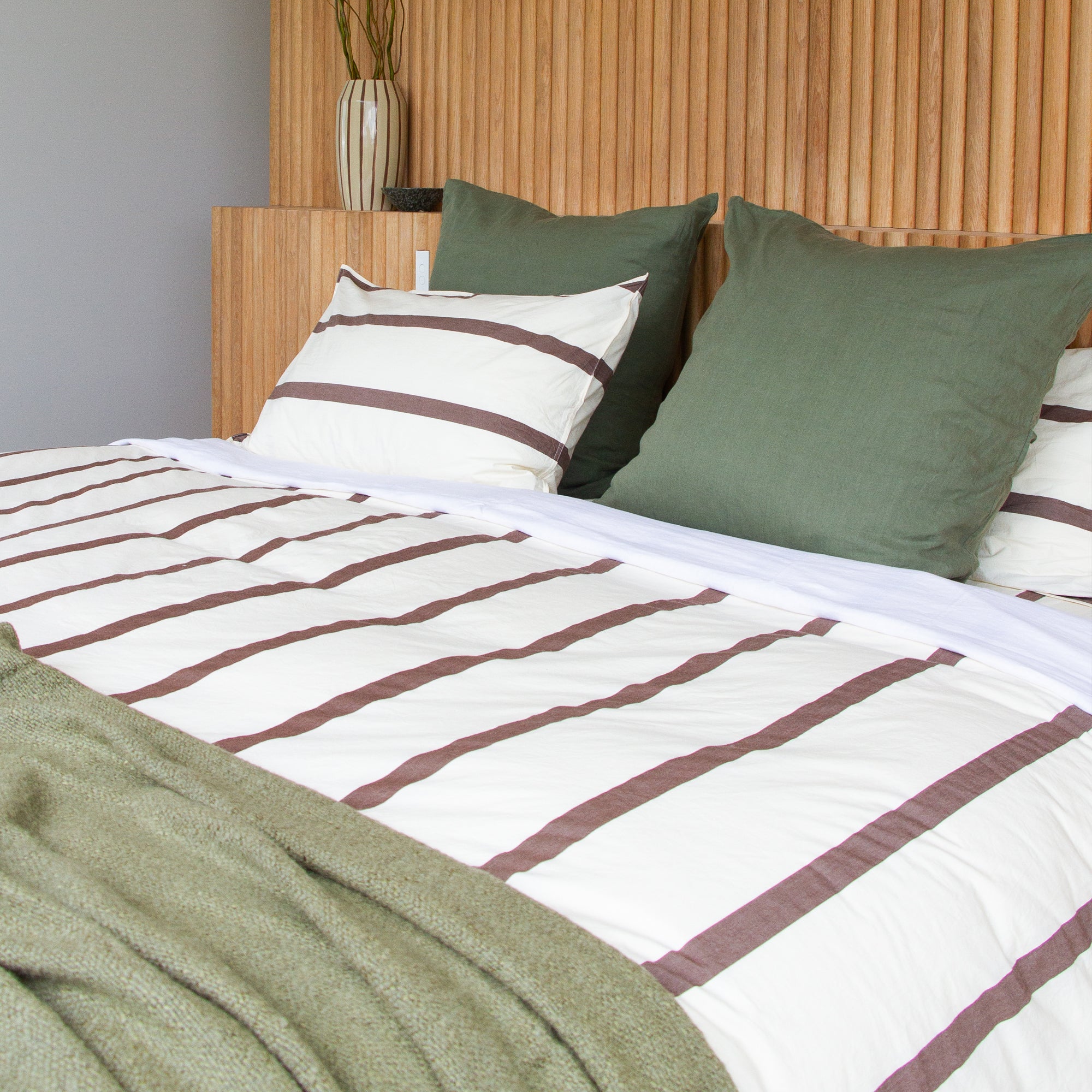 Stonewash Cotton Duvet - Cocoa Stripe