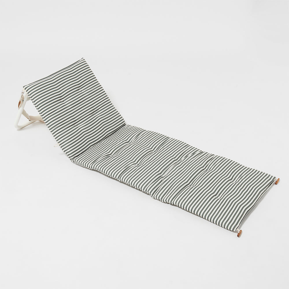 Reclining Beach Lounger - Olive Stripe